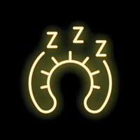 Neon travel pillow glowing on black background for comfortable sleep vector