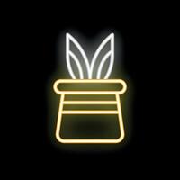 Neon sign of rabbit ears appearing from magic hat vector