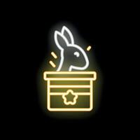 Neon sign of rabbit appearing from magic hat vector