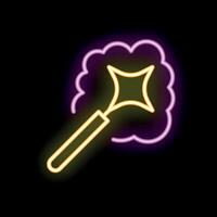 Magic wand creating sparkles in neon light style vector