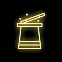 Neon magic wand casting spell over magic top hat vector