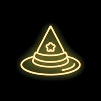 Neon witch hat glowing on black background vector