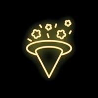 Neon magic hat floating in dark space with stars appearing vector