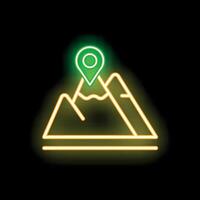 Neon green pin showing location on top of mountain vector