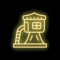 Neon sign of a treehouse with slide glowing on black background vector