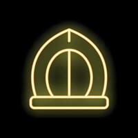 Yellow neon sign showing a tent icon on black background vector