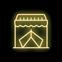 Glowing neon line tourist tent icon isolated on black background for your projects vector