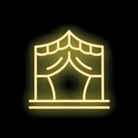 Neon sign depicting circus tent with open curtains on black background vector