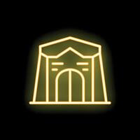 Neon yellow building facade with glowing lights on black background vector