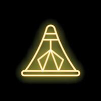 Glowing neon icon of a camping teepee tent on a black background vector