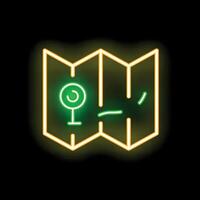 Neon green map icon glowing on black background vector
