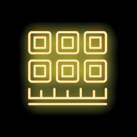 Yellow neon icon of a waffle maker with square waffles being made vector