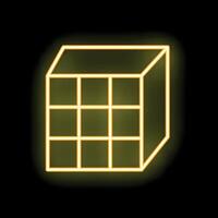 Yellow neon cube glowing on black background vector