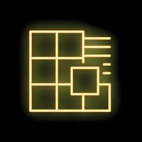 Neon yellow delivery service icon showing package leaving grid vector