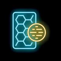 Neon icon of orthopedic mattress showing material density vector