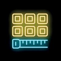 Neon icon of measuring ruler evaluating a surface area vector