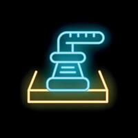 Neon icon of 3d printer printing object layer by layer vector