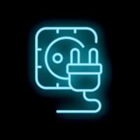 Neon extension cord icon glowing against black background vector