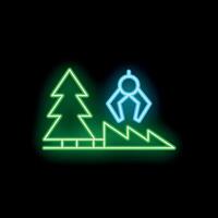Neon icon of robotic arm cutting down trees for paper production vector