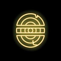 Neon style icon of a broken planet with a belt around it on a black background vector