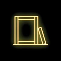 Neon yellow framed canvas standing against wall with book leaning on it vector