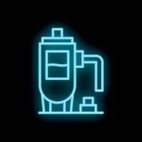 Blue neon icon of water tower for purification system on black background vector