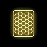 Neon yellow honeycomb structure glowing on black background vector