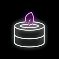 Neon sign of a candle is glowing on a black background vector