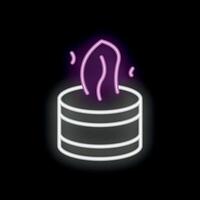 Neon icon of database server with purple wavy lines symbolizing working process vector