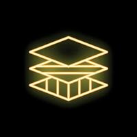 Neon yellow icon of three layers glowing on a black background vector