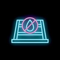 Neon sign depicting a waterproof surface with a drop icon and prohibition sign vector