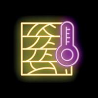 Neon icon of dry soil with cracks and thermometer showing high temperature vector