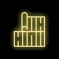 Neon sign representing a hand pointing down with a finger on a black background vector