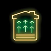 Neon yellow green growing vertical farm icon glowing on black background vector
