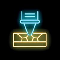 Neon icon of a 3d printer printing a surface with honeycomb fill pattern vector