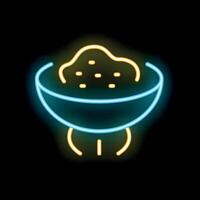Neon sign depicting a bowl full of hazelnuts standing on a surface vector