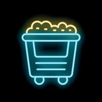 Glowing neon line icon of a mining cart full of gold, concept of gold mining vector