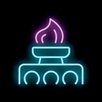 Neon sign of a brazier burning with violet flames on black background vector