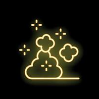 Yellow neon sign of clouds floating on black background vector