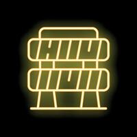 Yellow neon sign of a roadblock with stripes on a black background vector