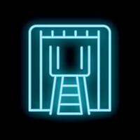 Neon train entering tunnel icon on black background vector