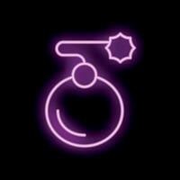 Neon bomb with burning fuse exploding on black background vector