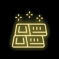 Neon sign of shiny gold bars stacked on black background vector
