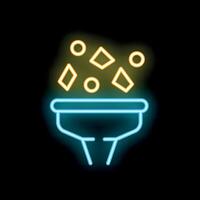Neon sign representing the concept of filtering data, sorting information through a funnel vector