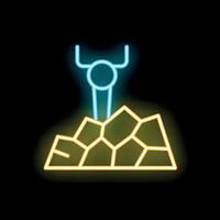 Neon glowing icon of a spaceship landing on a planet surface vector