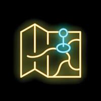 Neon map showing location with pin point on black background vector