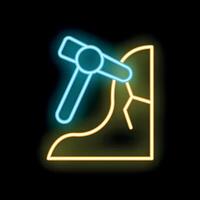 Neon sign of hammer breaking stone mining or geology concept vector