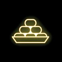 Neon icon of dates fruits on a plate glowing on black background vector
