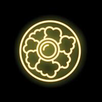 Yellow neon sign of a delicious donut with icing and sprinkles on a black background vector