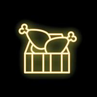 Neon sign of chicken legs in a crate glowing on black background vector